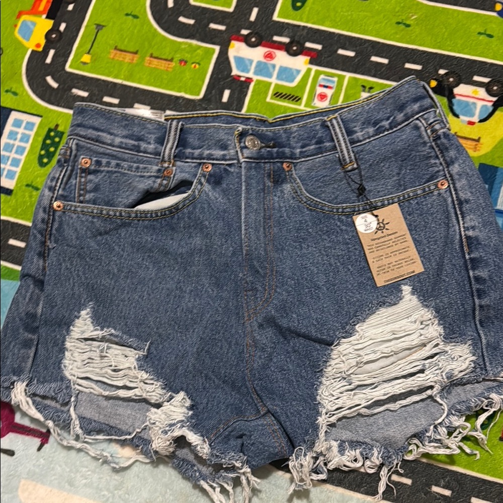 Levi's Blue Distressed Jean Shorts